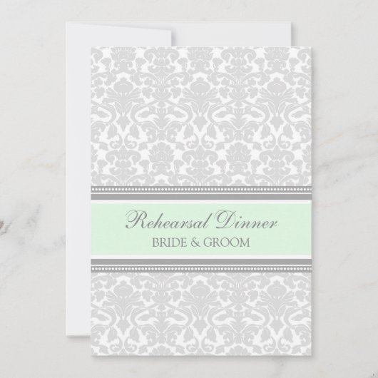 Mint Grey Damask Rehearsal Dinner Party Kaart (Voorkant)