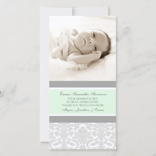 Mint Grey Dank u Baby shower Fotokaarten Bedankkaart (Voorkant)