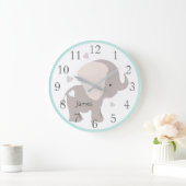 Mint Grey Elephant Nursery Wall Clock Grote Klok (Huis)