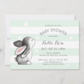 Mint Grey Heart Bunny Baby Shower-uitnodigingen Kaart (Voorkant)