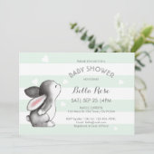 Mint Grey Heart Bunny Baby Shower-uitnodigingen Kaart (Staand voorkant)