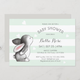 Mint Grey Heart Bunny Baby Shower-uitnodigingen Kaart