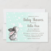 Mint Grey Hearts Bunny Baby Shower Invitaties Kaart (Voorkant)