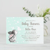 Mint Grey Hearts Bunny Baby Shower Invitaties Kaart (Staand voorkant)