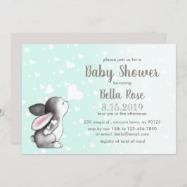 Mint Grey Hearts Bunny Baby Shower Invitaties Kaart