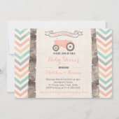 Mint Grey Peach Tractor Girl Baby shower Kaart (Voorkant)