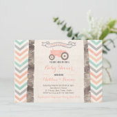 Mint Grey Peach Tractor Girl Baby shower Kaart (Staand voorkant)