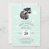 Mint Grey Raccoon Baby Shower-uitnodigingen Kaart (Voorkant)