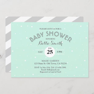 Mint Grey Stars White Stripes Baby shower Kaart