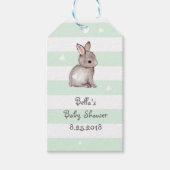 Mint Grey Stripes Bunny Heart Gift Label Cadeaulabel (Voorkant)