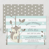 Mint Grey Stripes Fox Heart Baby shower Kaart (Voorkant / Achterkant)