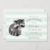 Mint Grey Stripes Raccoon Heart Baby shower Kaart (Voorkant)