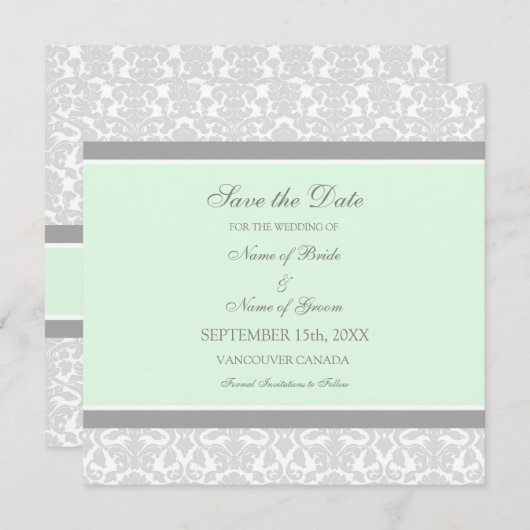 Mint Grey Wedding Save the Date Card (Voorkant / Achterkant)