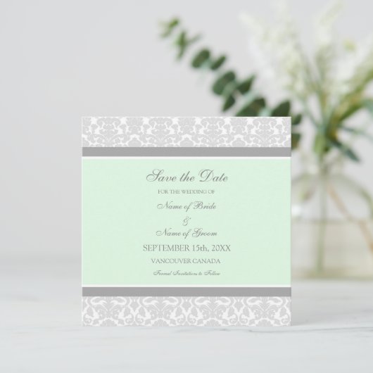 Mint Grey Wedding Save the Date Card (Staand voorkant)
