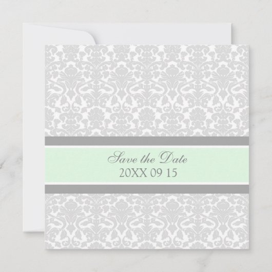 Mint Grey Wedding Save the Date Card (Achterkant)