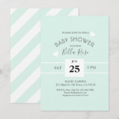 Mint Grey White Stripes Baby shower Invite Kaart (Voorkant / Achterkant)