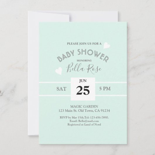 Mint Grey White Stripes Baby shower Invite Kaart (Voorkant)
