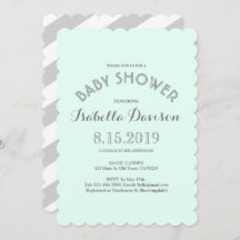 Mint Grey White Stripes Baby shower Kaart