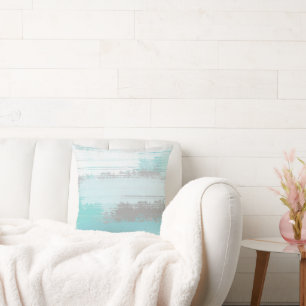 Mint grijs Abstract penseelstreken Sierkussen