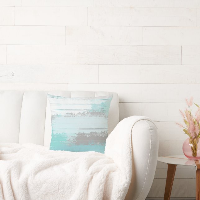 Mint grijs Abstract penseelstreken Sierkussen (Bank)