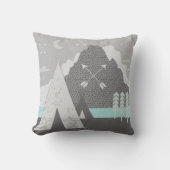 Mint Grijs Indische Tribal Tepee Arrow Moon Mounta Kussen (Voorkant)