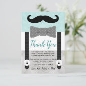 Mint grijs klein man snor jongen baby shower bedankkaart (Staand voorkant)