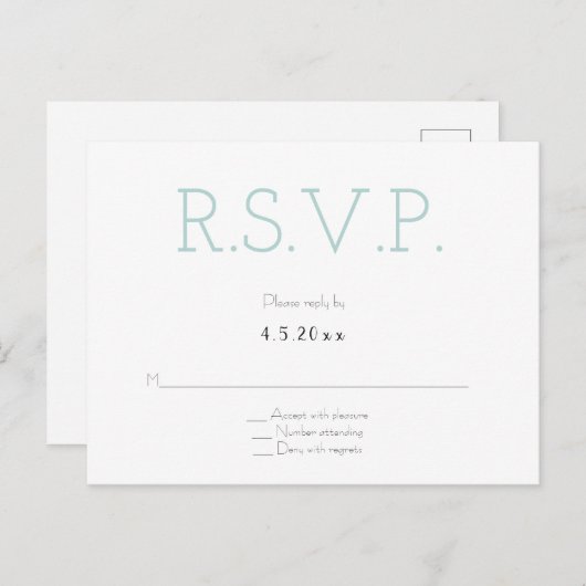 Mint grijs typografie bruiloft rsvp briefkaarten (Voorkant / Achterkant)