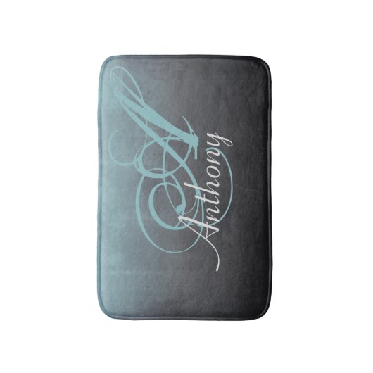 Mint Grijs Zwart Rustiek Abstracte naam Monogram Badmat (Voorkant Verticaal)