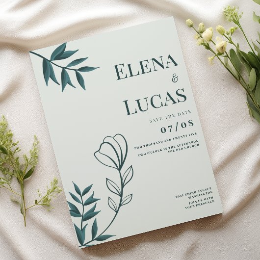 Mint grijsachtige cyaan abstracte schets bloemenbr kaart