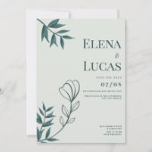 Mint grijsachtige cyaan abstracte schets bloemenbr kaart (Voorkant)