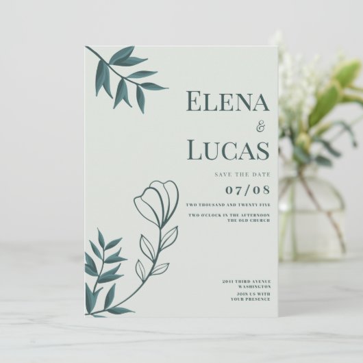 Mint grijsachtige cyaan abstracte schets bloemenbr kaart (Staand voorkant)