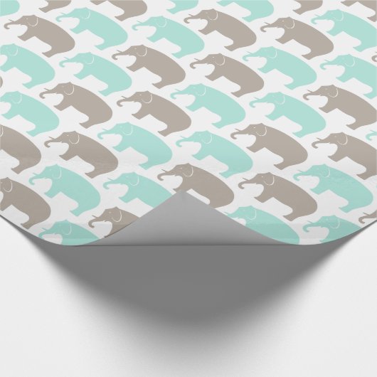 mint-grijze baby olifanten cadeaupapier (Hoek)