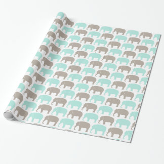 mint-grijze baby olifanten cadeaupapier