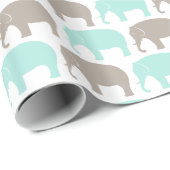 mint-grijze baby olifanten cadeaupapier (Rol Hoek)