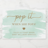 Mint Groen Aquarel Baby shower Mousserende Wijn Sparkling Wijnetiket (Enkel label)