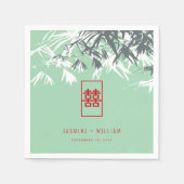 Mint groen bamboe bladeren dubbel xi chinees bruil servet (Voorkant)