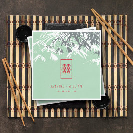 Mint groen bamboe bladeren dubbel xi chinees bruil servet