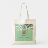 Mint groen bamboe bladeren dubbel xi chinees bruil tote bag (Achterkant)
