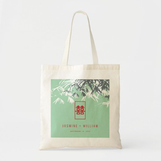 Mint groen bamboe bladeren dubbel xi chinees bruil tote bag (Voorkant)