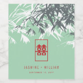 Mint groen bamboe bladeren dubbel xi chinees bruil wijn etiket (Enkel label)