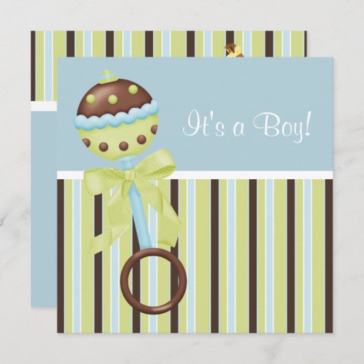 Mint Groen Blauw Bruin Baby Boy Douche Uitnodiging (Voorkant / Achterkant)