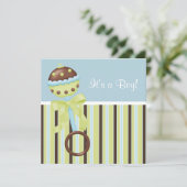 Mint Groen Blauw Bruin Baby Boy Douche Uitnodiging (Staand voorkant)