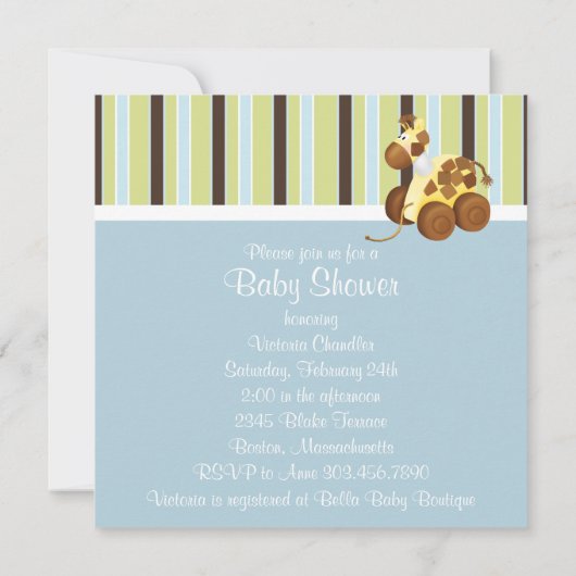 Mint Groen Blauw Bruin Baby Boy Douche Uitnodiging (Achterkant)