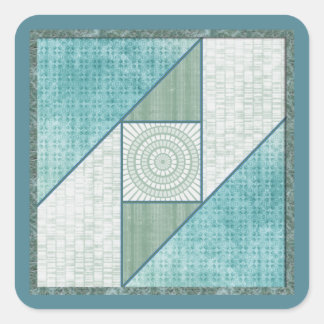 Mint Groen & Blauw Zolder Venster Quilt Square Vierkante Sticker