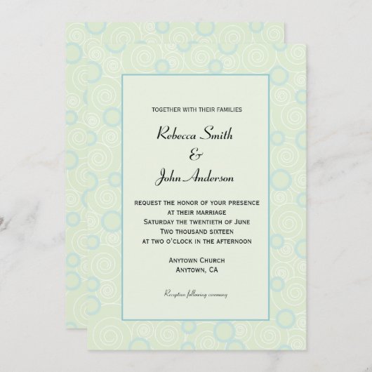 Mint Groen & Blauwgroen Blauw Swirl Patroon Bruilo Kaart (Voorkant / Achterkant)