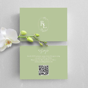 Mint Groen Bloemen Monogram QR Bruiloft RSVP Kaartje