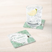 Mint Groen Bloemen Prinses Zilver Quinceañera Kartonnen Onderzetters (Insitu)