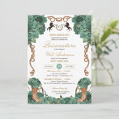 Mint Groen Bloemen Western Charro Ranch Quinceaner Kaart (Staand voorkant)