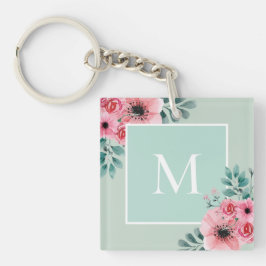 Mint Groen | Bloemenfoto Monogram Sleutelring Sleutelhanger