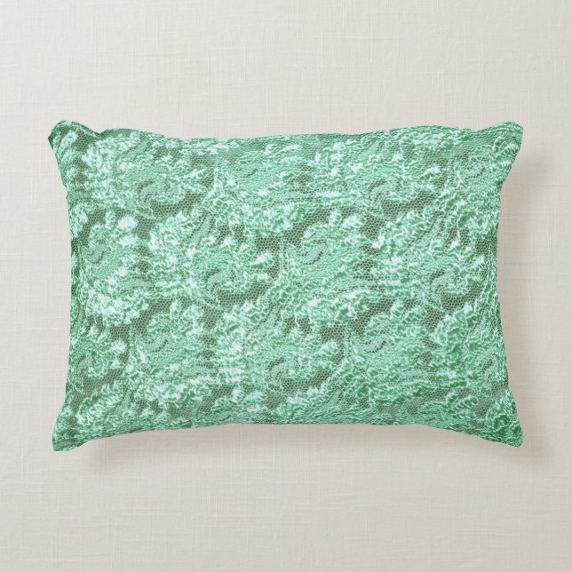 Mint groen bloemenkant look patroon accent kussen (Voorkant)
